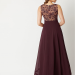 Women's Brick Red & Dusty Green Boat Neck Sleeveless Self Design Lace Overlaid Regular Dress